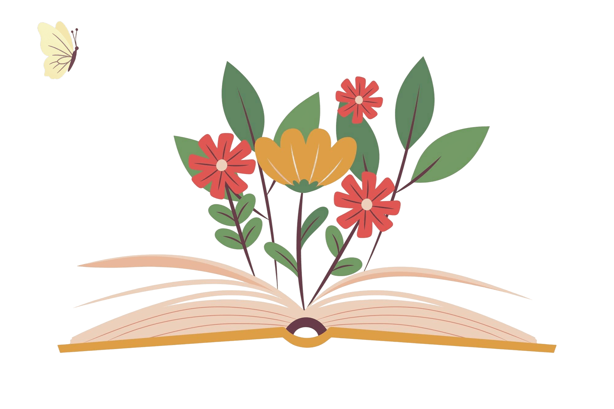 Boek met bloemen en vlinder